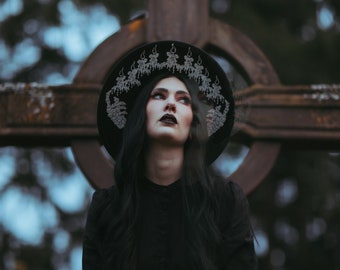 Wide Brim Hat with candles, Witch Hat Goth Hat, Halloween Hat