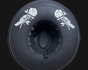 Wide Brim Witch Hat: Goth Moon & Rose Design