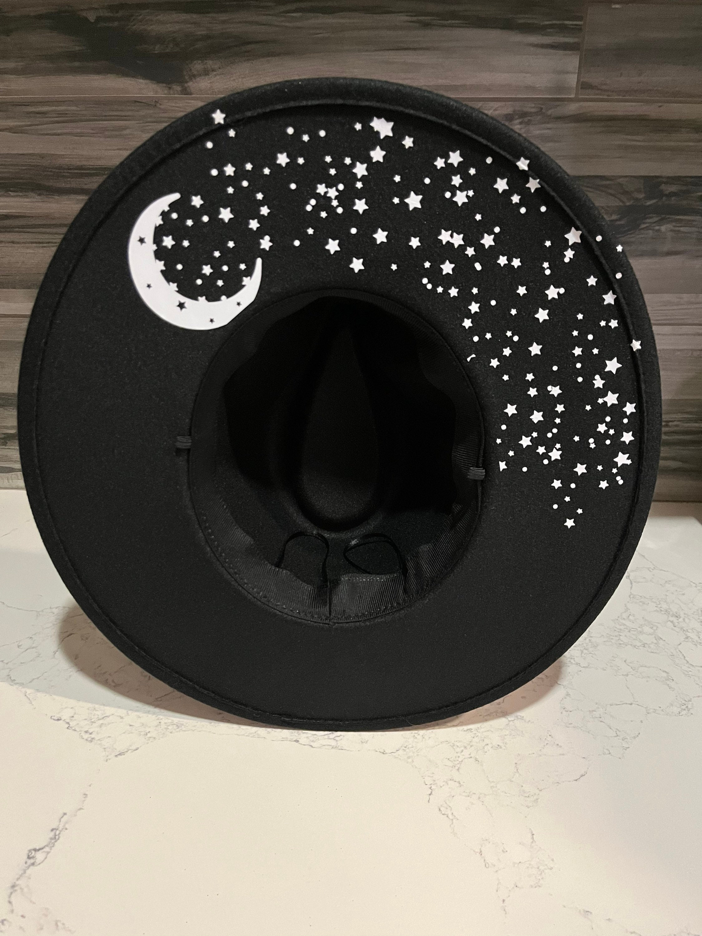 Mens Wide Brim Hat, Moon and Stars Hat, Wide Brim Fedora