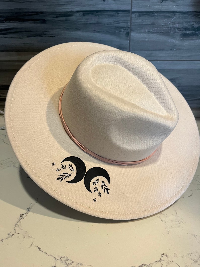 Wide Brim Hat Wide Brim Fedora With Black Crown Gothic Moon Etsy