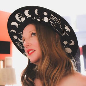 Moon Phase Wide Brim Hat: Black Goth Witchy Style