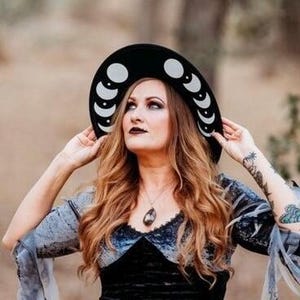 Wide Brim Hat, Wide brim moon Fedora, Witch Moon hat