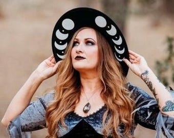 Wide Brim Moon Fedora: Witchy Polyester Hat