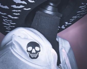 White Hoodie with Skull, Dead Cute Hoodie, Goth Hoodie