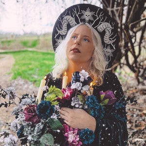 Wide Brim Hat with horns and roses, Wide Brim Fedora, Goth Hat image 6