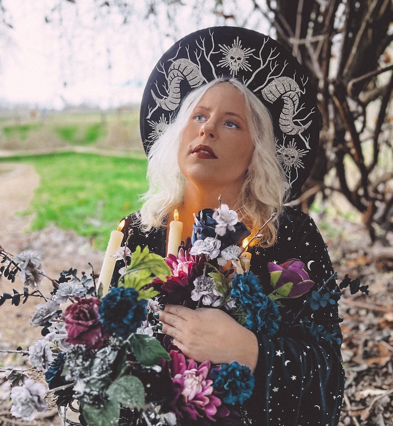 Wide Brim Hat with horns and roses, Wide Brim Fedora, Goth Hat image 6