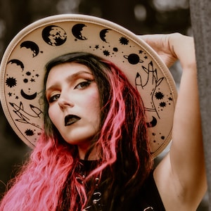 Moon Phase Wide Brim Hat: Cosmic Witchy Style