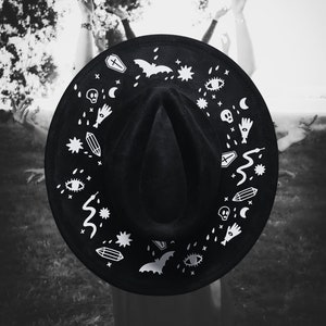Wide Brim Hat, Bat Hat, Glow in the dark Halloween hat, Black witch hat