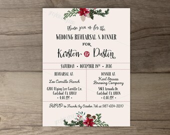 Winter Wedding Rehearsal Dinner Invitations • Wreath • 'Tis the Season to be Married • printable