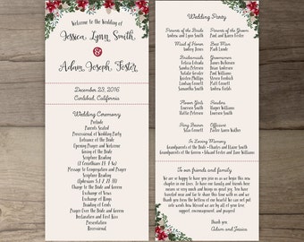 Winter Wedding Programs • Order of Service • Floral Woodland • Ceremony Wedding Party • printable