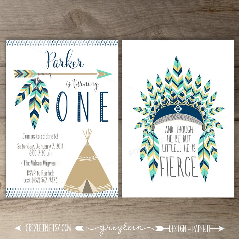 Tribal Birthday Party Invitations invites arrows feathers | Etsy