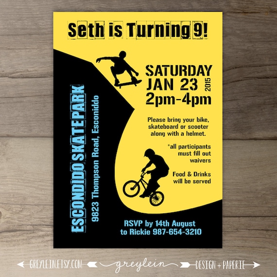 Free Printable Skateboard Birthday Party Invitations 1