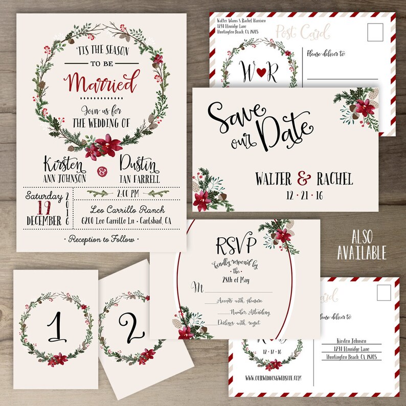 Winter Wedding Invitations Wreath 'tis the Season to Etsy