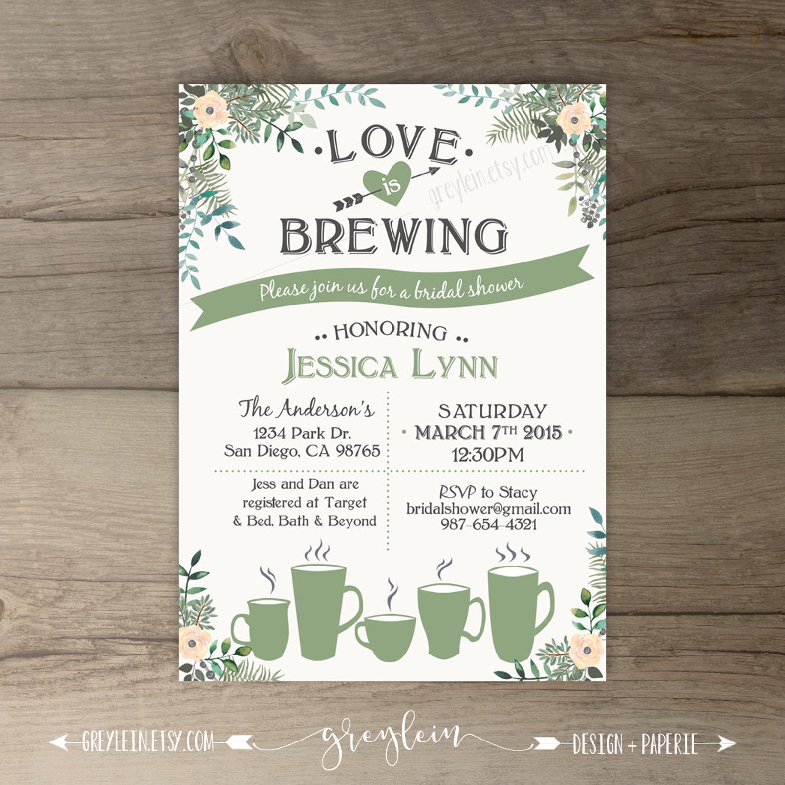 Love is Brewing Bridal Shower Invitations Floral Tea Party Etsy