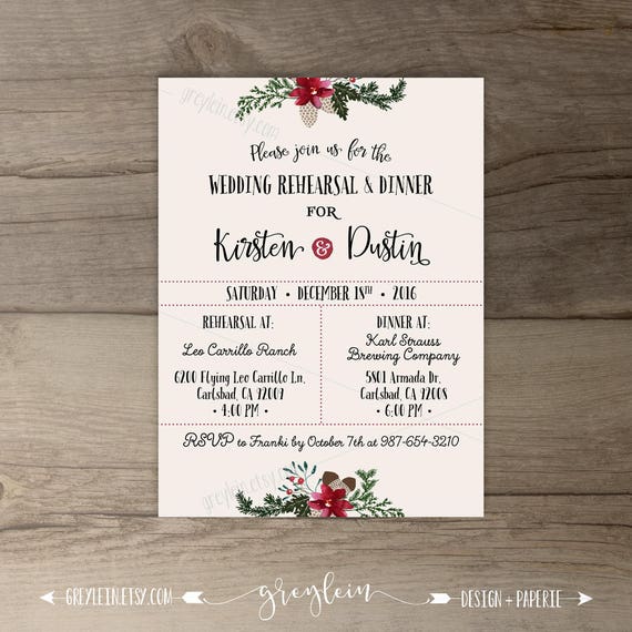 winter wedding rehearsal dinner invitations wreath etsy