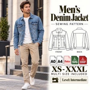 Schnittmuster für eine Herren-Jeansjacke, klassisches Jeansjacken-Schnittmuster, PDF-Schnittmuster für eine Jacke mit Knopfleiste, digitales Schnittmuster