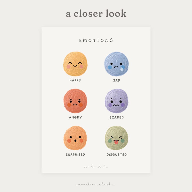 Emotion Chart Craft Emotions Poster for Kids, Feelings Chart, Nursery Wall Art (digital ...