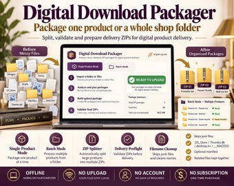 Digital Download Packager | Offline File Packaging Tool | Batch ZIP Organizer for Digital Product Sellers