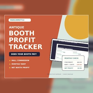 Antique Booth Profit Tracker | Vintage Vendor Inventory & Monthly Rent Spreadsheet (Excel)
