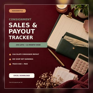 Consignment Sales & Payout Tracker | Resale Shop Excel Workbook (250 Lots)