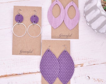 Purple Leather Earrings - Lilac Leather Earrings - Handmade