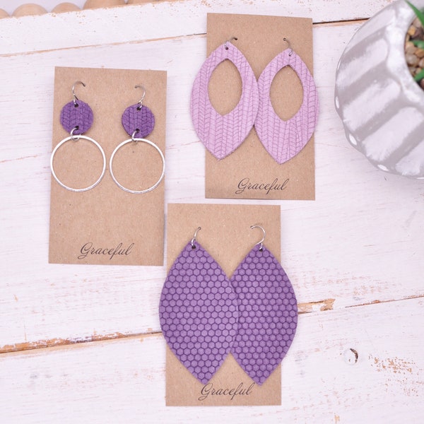 Purple Leather Earrings - Lilac Leather Earrings - Handmade