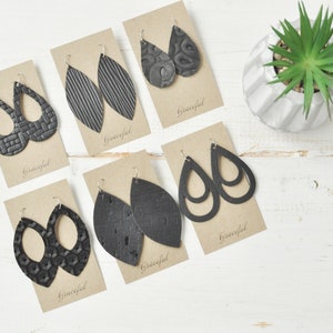 Black Leather Earrings - Various Shapes and Sizes - Genuine Leather Earrings - Black Earrings