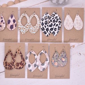 Cheetah Leather Earrings - Cork Leather - Leopard Earrings - Various Shapes and Sizes