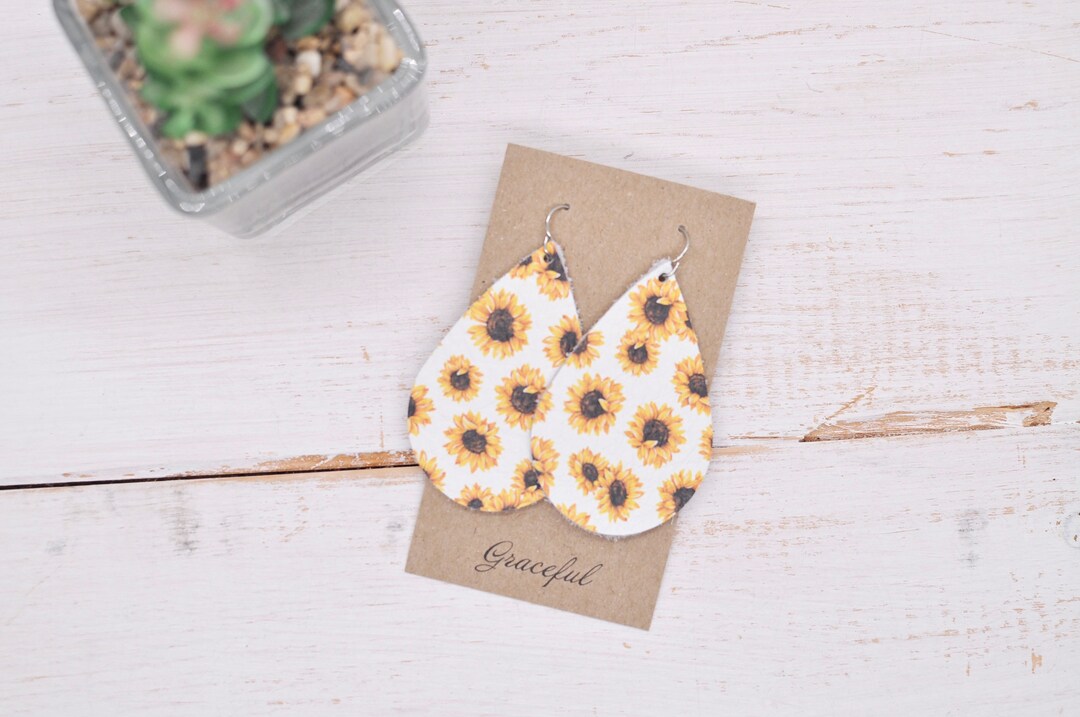Sunflower Leather Earrings Sunflower Earrings Floral Etsy