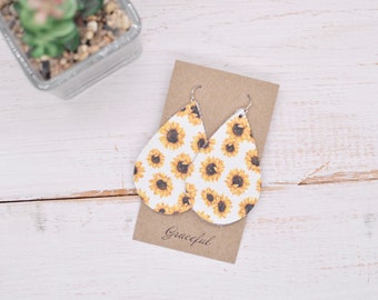 Sunflower Leather Earrings - Sunflower Earrings - Floral Earrings - Various Shapes and Sizes