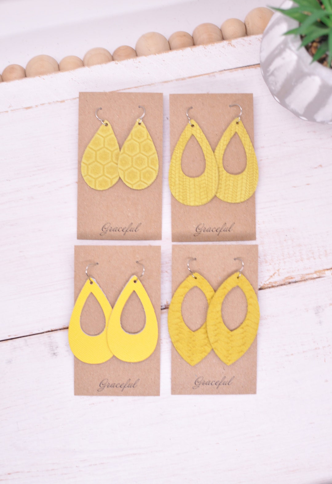 Yellow Leather Earrings Various Shapes and Sizes Genuine Leather Etsy