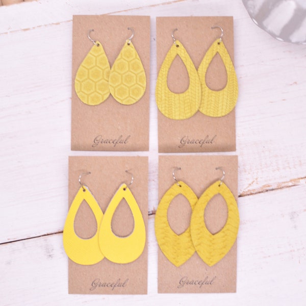 Yellow Leather Earrings - Various Shapes and Sizes - Genuine Leather