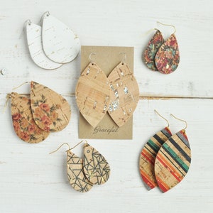 Cork Leather Earrings - Various Sizes and Shapes - Teardrops - Petals