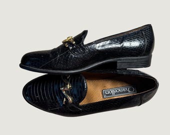 Chancellors zwarte loafers van imitatie slangenleer met gouden paardenbit, instapschoenen voor heren maat 9