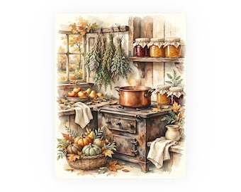 Farmhouse Kitchen Fall Art Print, Cozy Autumn Wall Decor