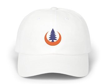 Embroidered Pine & Ember Logo Dad Cap, Pine Tree Crescent Moon Hat, Nature Lover Gift