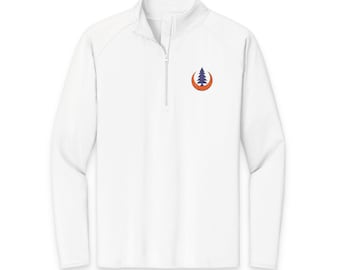 Embroidered Pine & Ember Quarter-Zip Pullover, Pine Tree Crescent Moon Logo, Premium Outdoor Quarter Zip