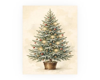 Cozy Christmas Tree Art Print 8x10, Vintage Holiday Wall Decor