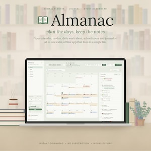 Almanac - All-in-One Digital Planner App | HTML Productivity Dashboard | Student Planner, Calendar, Journal & Pomodoro Timer