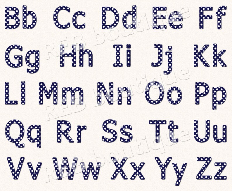 Navy Clipart Alphabet Clip art alphabet polka dots digital | Etsy