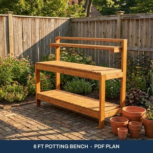 6 ft Potting Bench Plans - DIY Woodworking PDF, Cut List, 3D Drawings