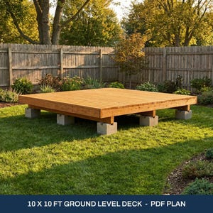 10 x 10 ft Floating Deck Plans - Ground Level Deck Building Plans, DIY PDF, Cut List