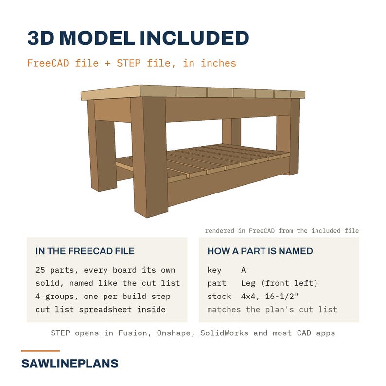 40 in Outdoor Coffee Table Plans - DIY Woodworking PDF, Cut List, 3D ...