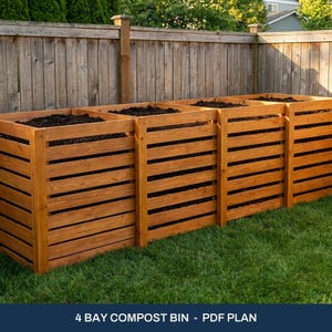 4 bay Compost Bin Plans - DIY Woodworking PDF, Cut List, 3D Drawings