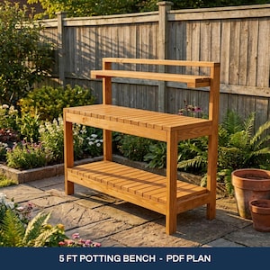 5 ft Potting Bench Plans - DIY Woodworking PDF, Cut List, 3D Drawings