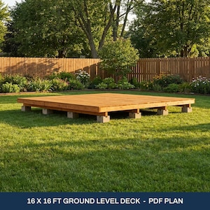 16 x 16 ft Ground Level Deck Plans - DIY Woodworking PDF, Cut List