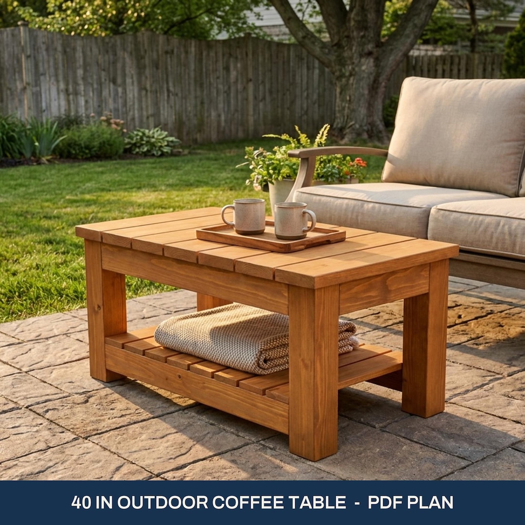 40 in Outdoor Coffee Table Plans - DIY Woodworking PDF, Cut List, 3D ...