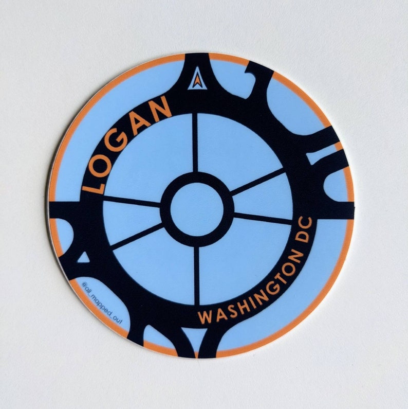 Logan Circle DC Sticker. Washington DC. Vinyl Sticker DC Map. District of Columbia. Bold Colors Sticker. Washington Souvenir. Traffic Circle image 1