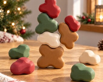 Gingerbread Balancing Stones Game, 3D Printed Holiday Decor, Christmas Tabletop Fun