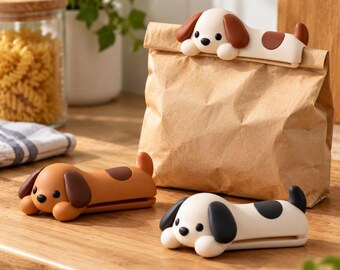 Chunky Puppy Bag Clips (Set of 3), 3D Printed, Playful Kitchen & Pantry Organization